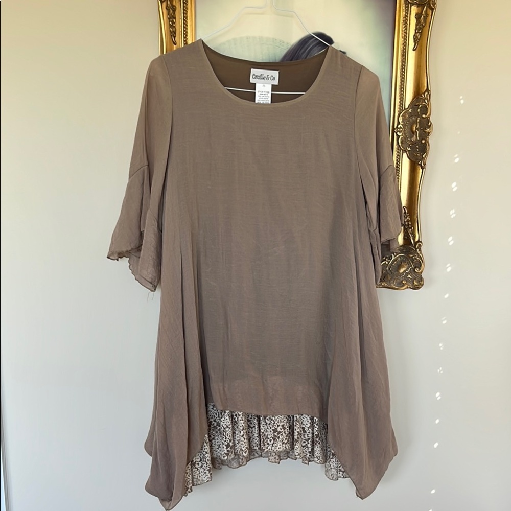 Camille & Co Brown Tunic with Lace Hem